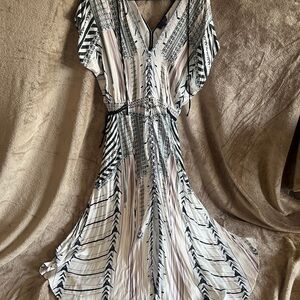 Hale Bob White and Black V-Neck Printed Maxi Dress